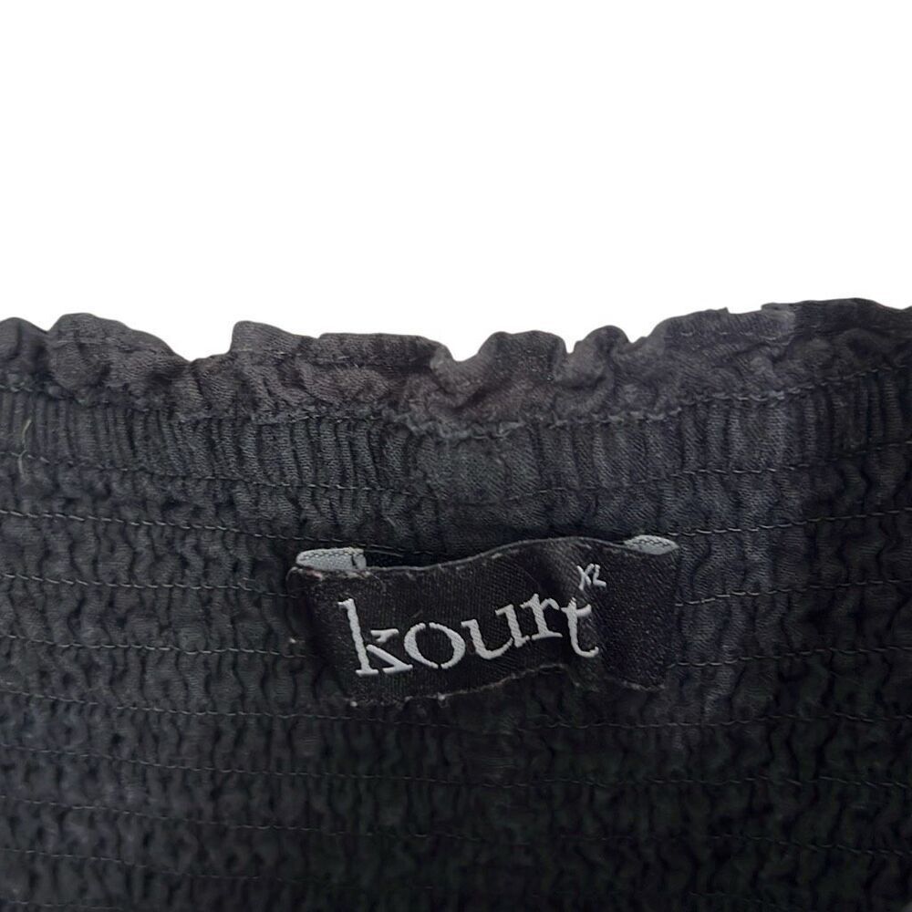 Kourt Smocked Tiered Ruffle Swiss Dot Sleeveless Calypso Midi Dress Black XL - Picture 5 of 8